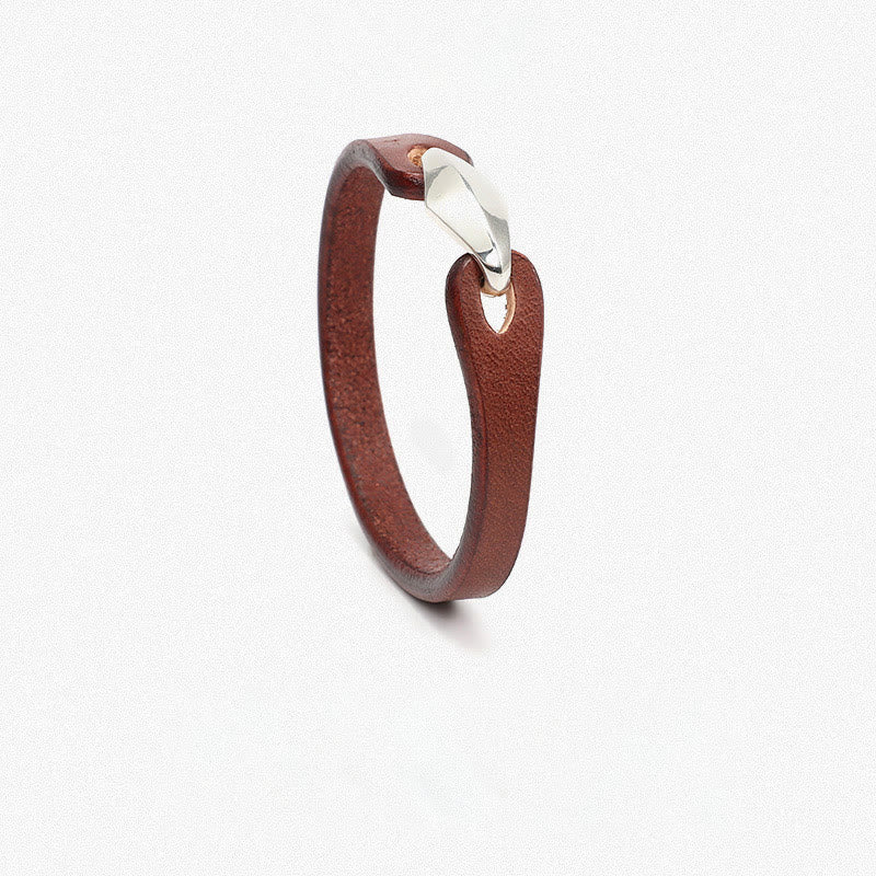 Unisex Leather Multi-turn Protection Bracelet with Silver