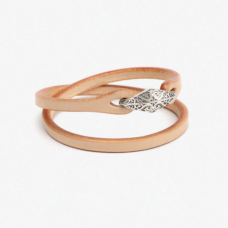 Unisex Leather Multi-turn Protection Bracelet with Silver