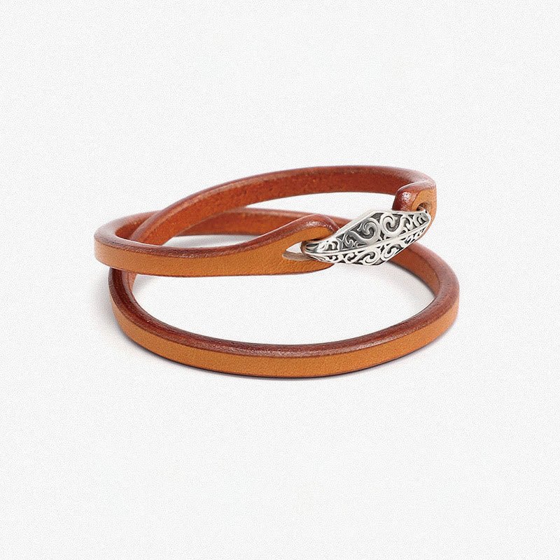 Unisex Leather Multi-turn Protection Bracelet with Silver