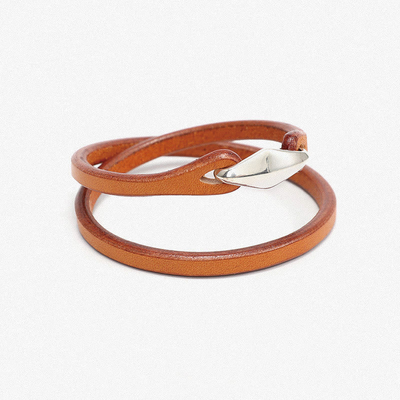 Unisex Leather Multi-turn Protection Bracelet with Silver