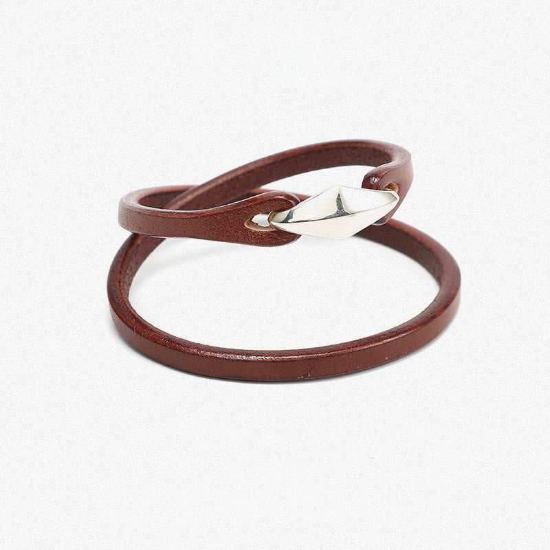 Unisex Leather Multi-turn Protection Bracelet with Silver