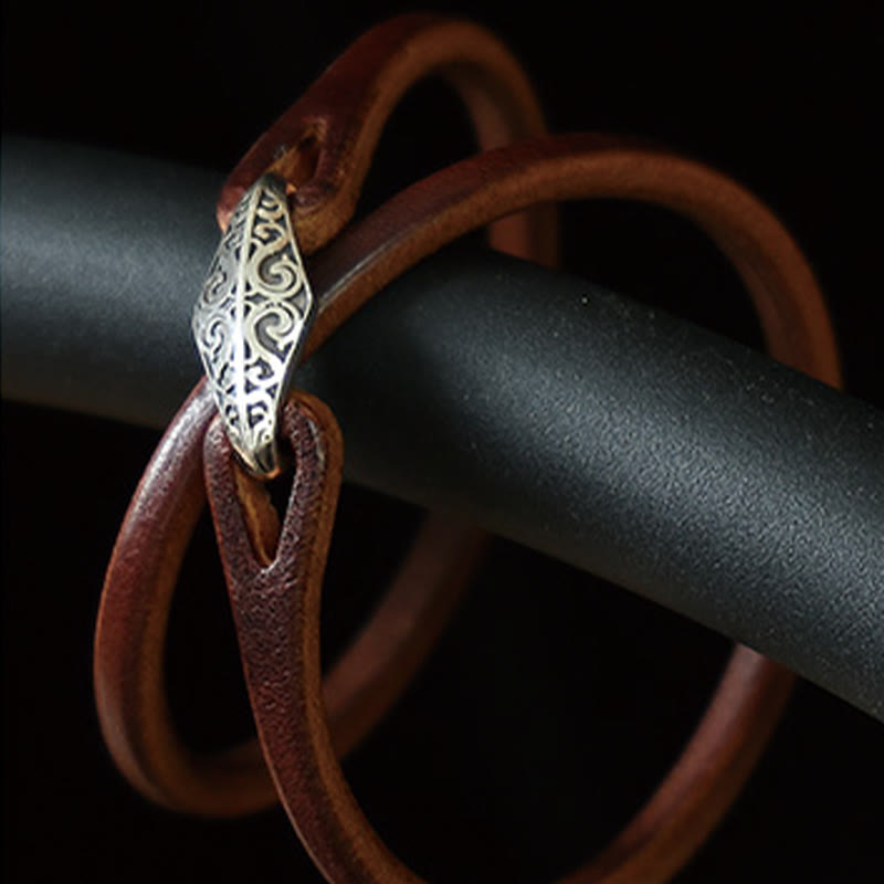Unisex Leather Multi-turn Protection Bracelet with Silver