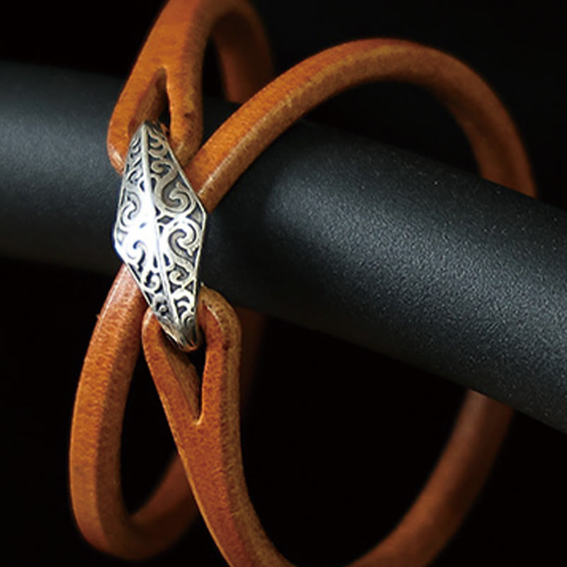 Unisex Leather Multi-turn Protection Bracelet with Silver
