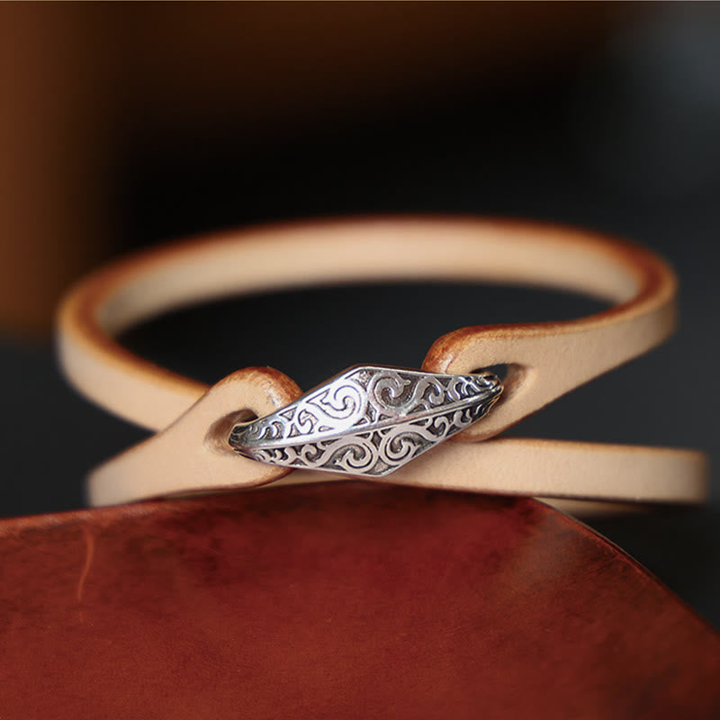 Unisex Leather Multi-turn Protection Bracelet with Silver