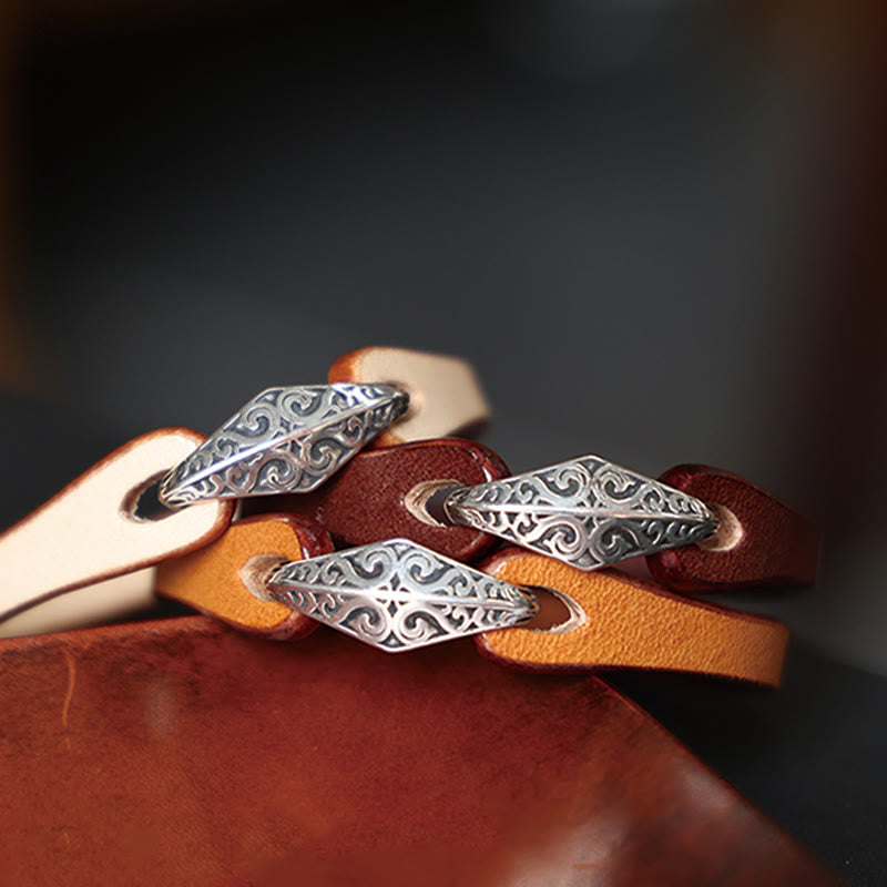 Unisex Leather Multi-turn Protection Bracelet with Silver