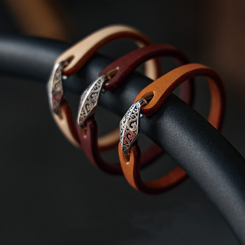 Unisex Leather Multi-turn Protection Bracelet with Silver