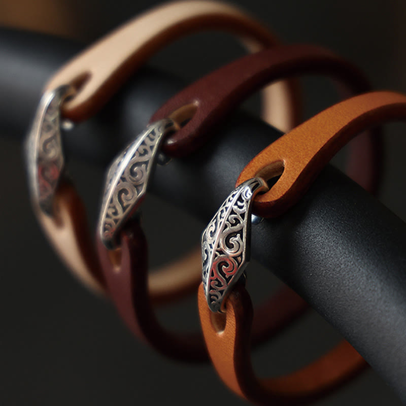 Unisex Leather Multi-turn Protection Bracelet with Silver