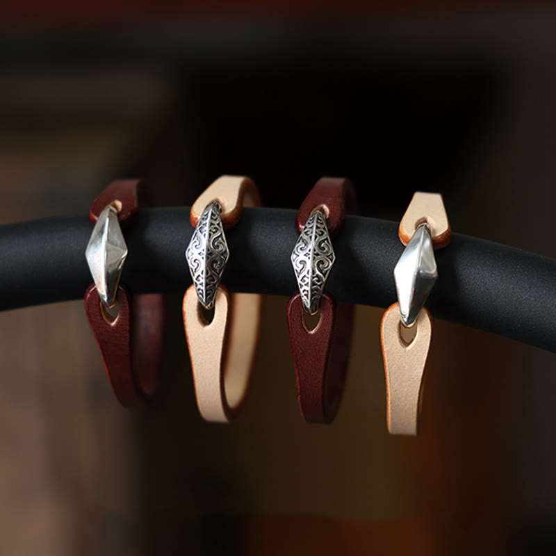 Unisex Leather Multi-turn Protection Bracelet with Silver