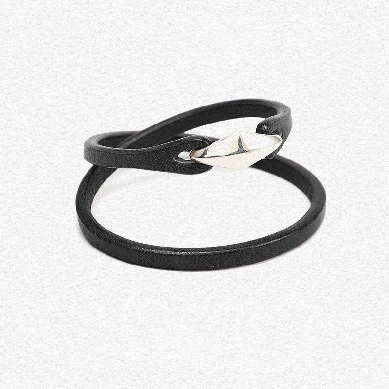 Unisex Leather Multi-turn Protection Bracelet with Silver
