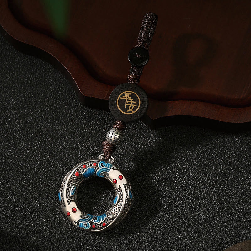 Double Koi Fish Peace Buckle Key Chain for Luck & Protection