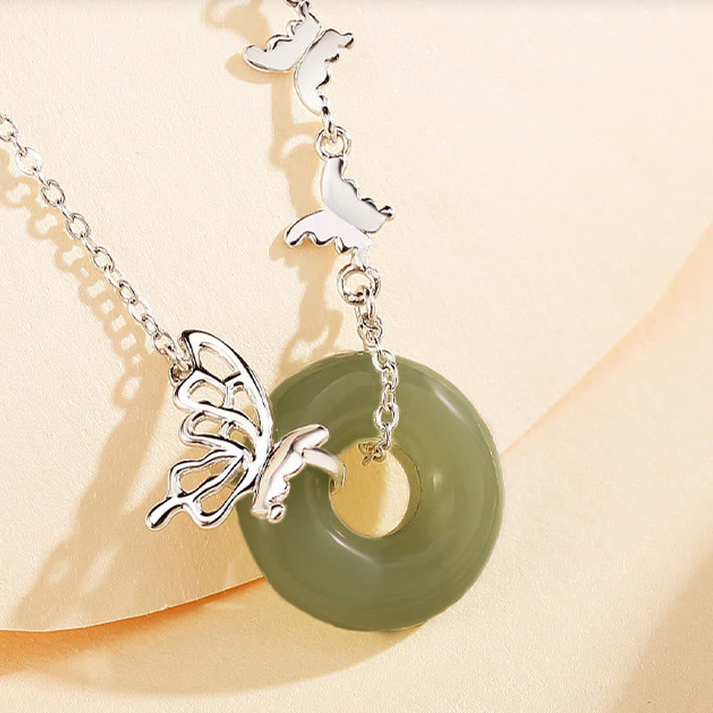14-17cm Hetian Jade Peace Buckle Butterfly Bracelet & Necklace