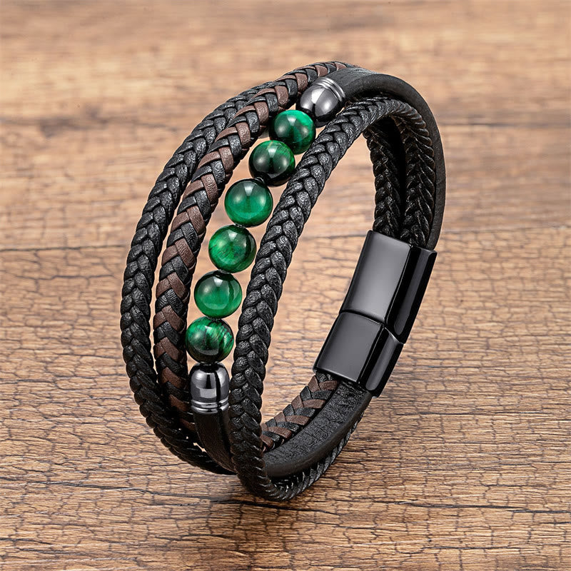 Bracelet en cuir positif œil de tigre vert 16-18 cm