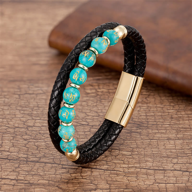 Bracelet en cuir multi-pierres Om Mani Padme Hum