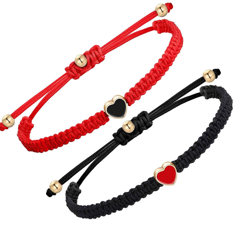 Bracelets à cordon rouge pour couple avec cœur amoureux