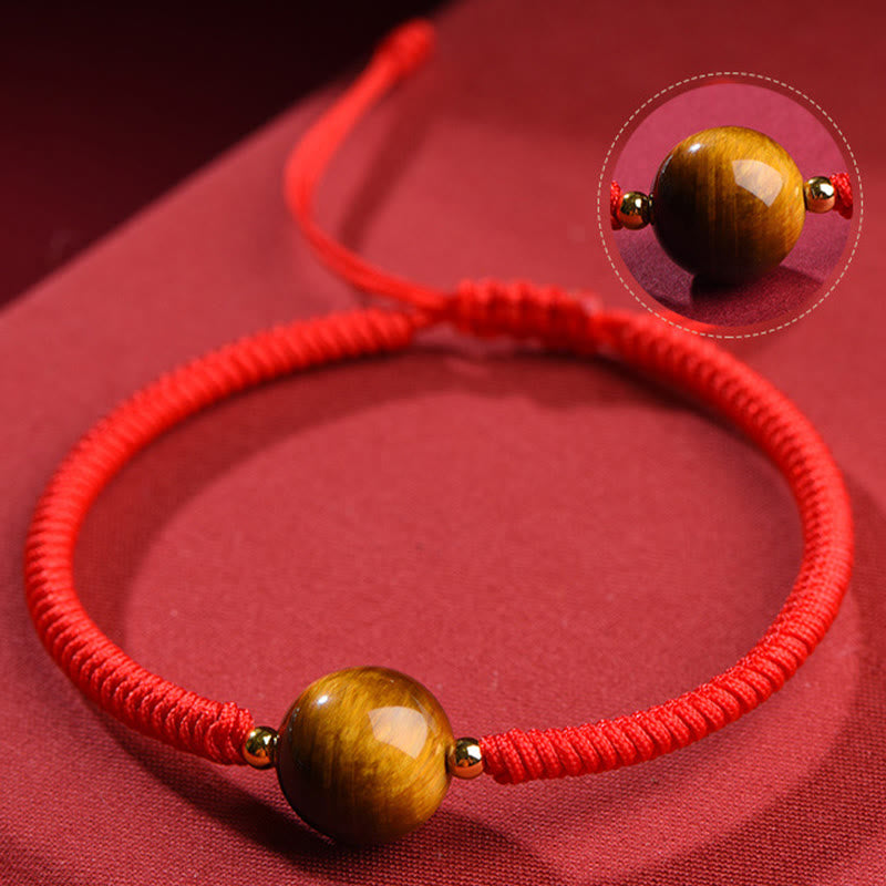Bracelet de protection œil de tigre à trois perles de 8 mm avec corde rouge ou noire