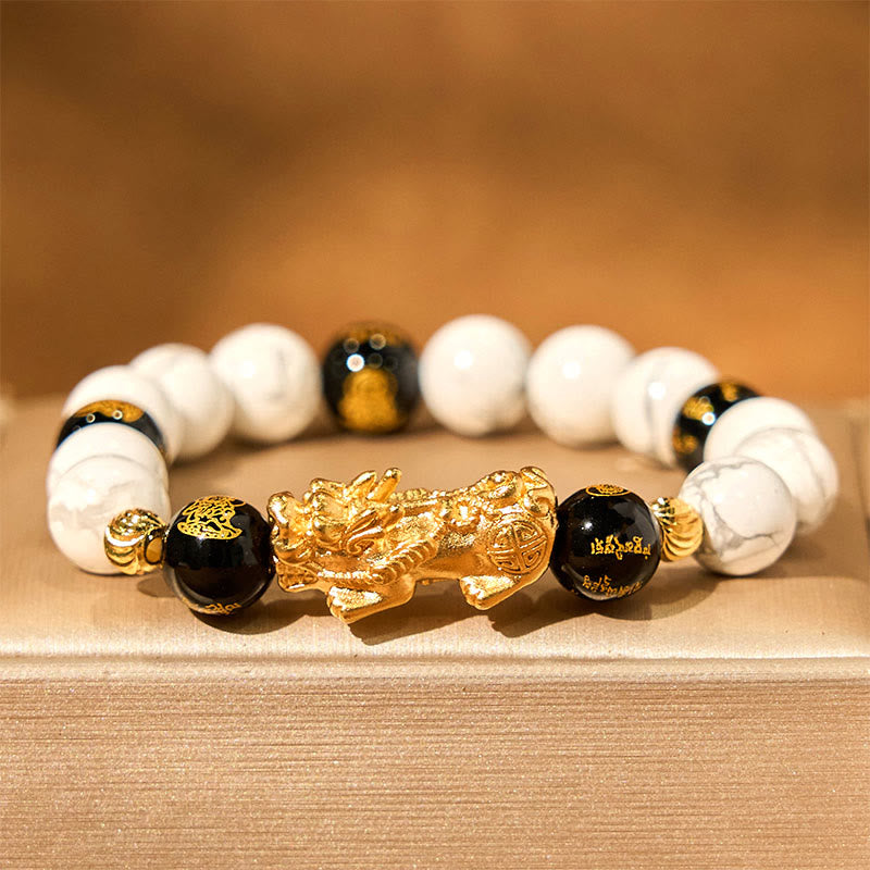 10mm White Turquoise Black Onyx Pixiu Protection Bracelet