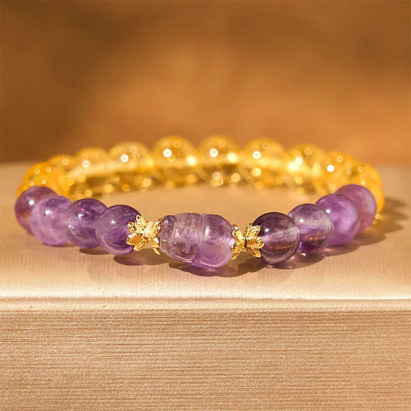 Bracelet de prospérité Pixiu en citrine et améthyste de 8 mm