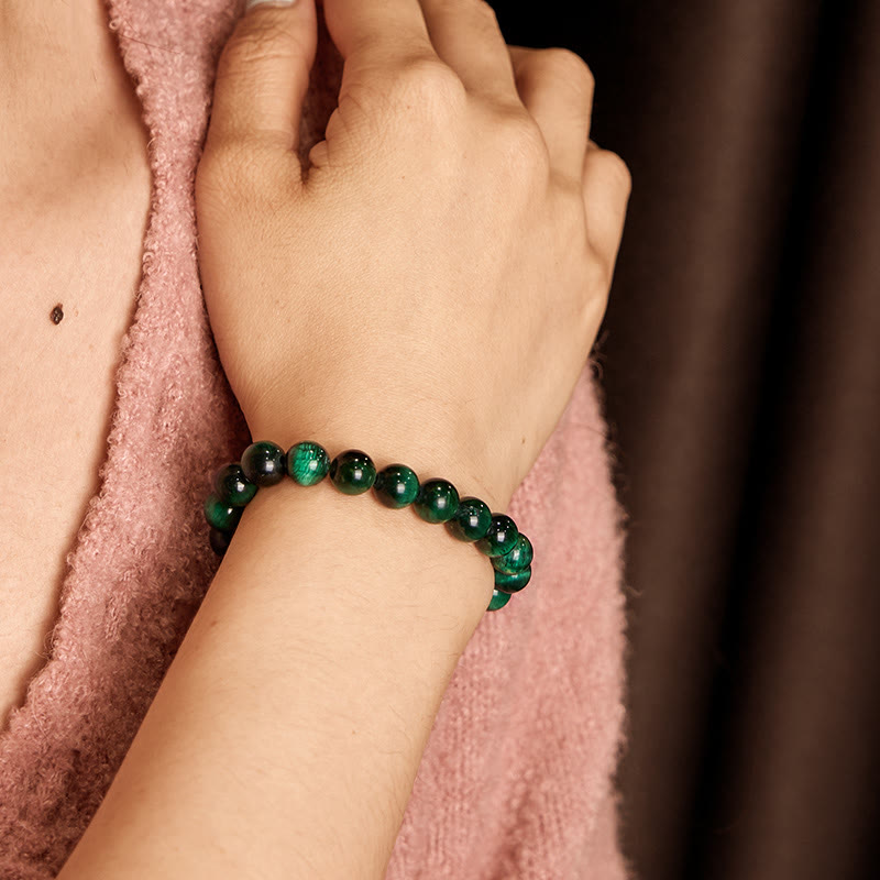 Bracelet de guérison et de croissance en œil de tigre vert de 8 mm