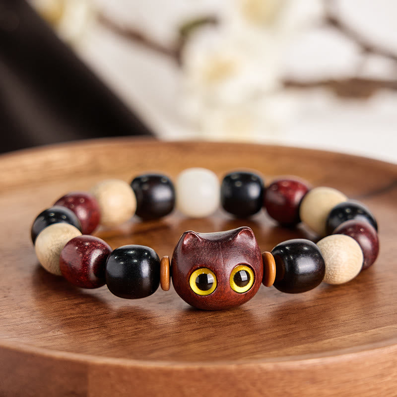 Small Leaf Red Sandalwood and Ebony Wood Protection Bracelet