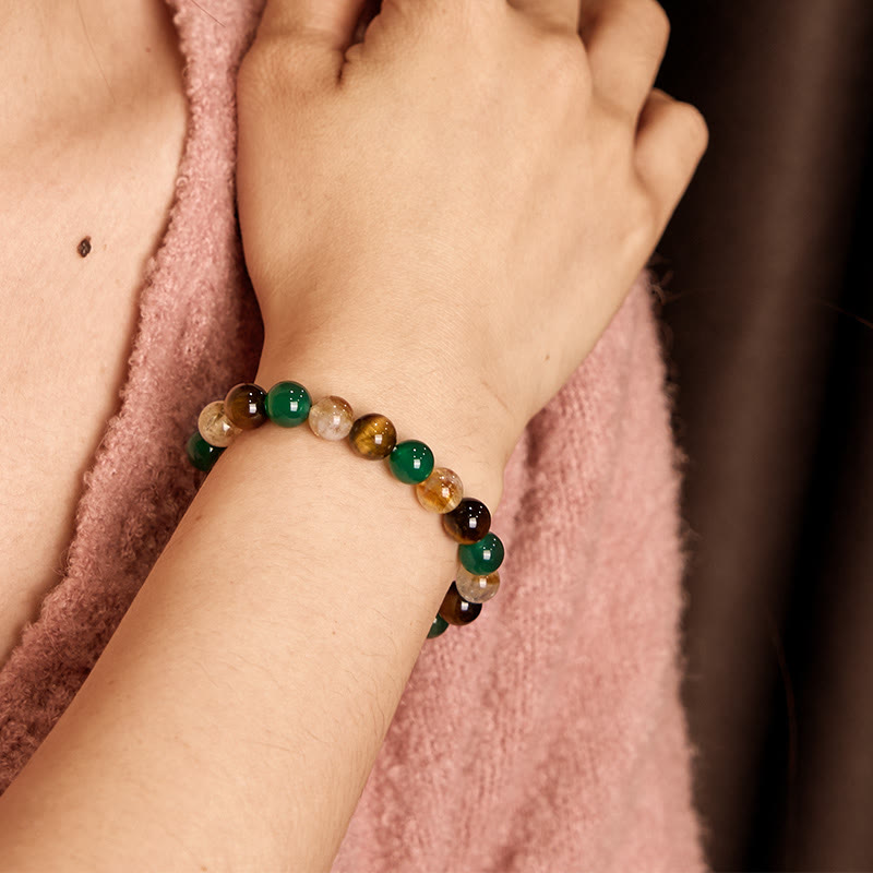 Bracelet de protection œil de tigre 8 mm agate verte citrine