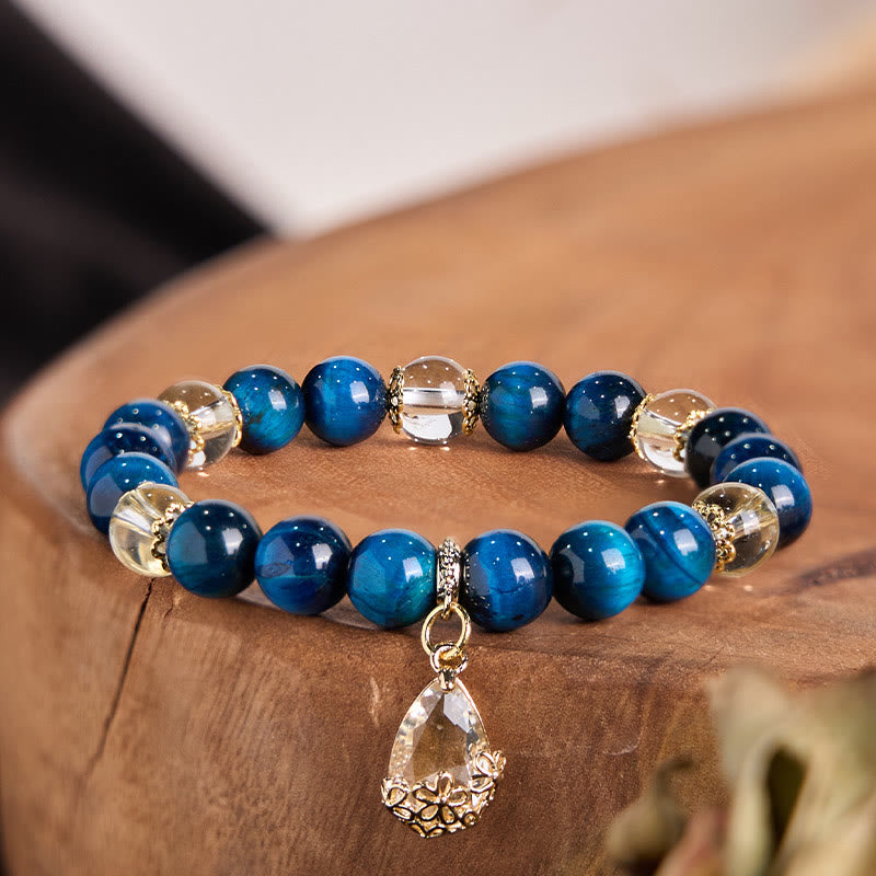 Bracelet œil de tigre bleu cristal blanc 8 mm