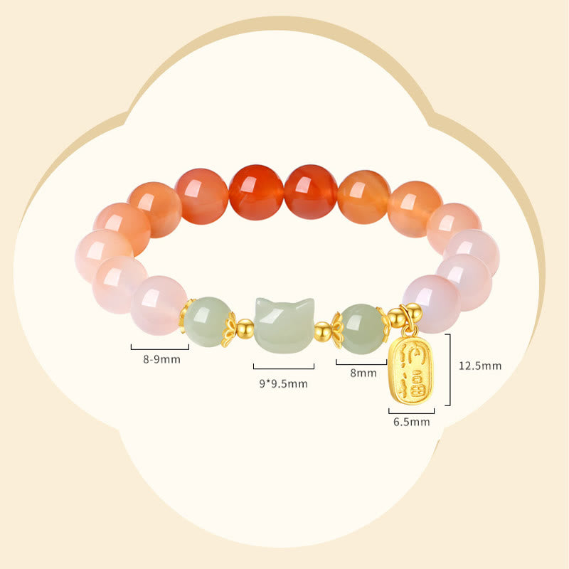 Bracelet de confiance en jade Hetian en agate rouge et chat Fu