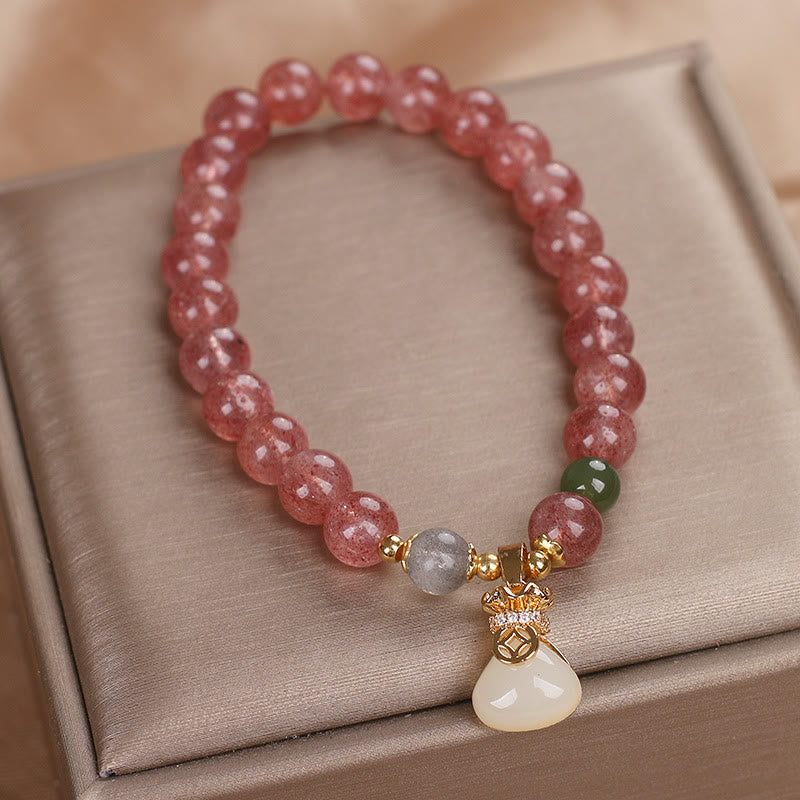 Bracelet porte-monnaie en quartz fraise de 8 mm pour femme