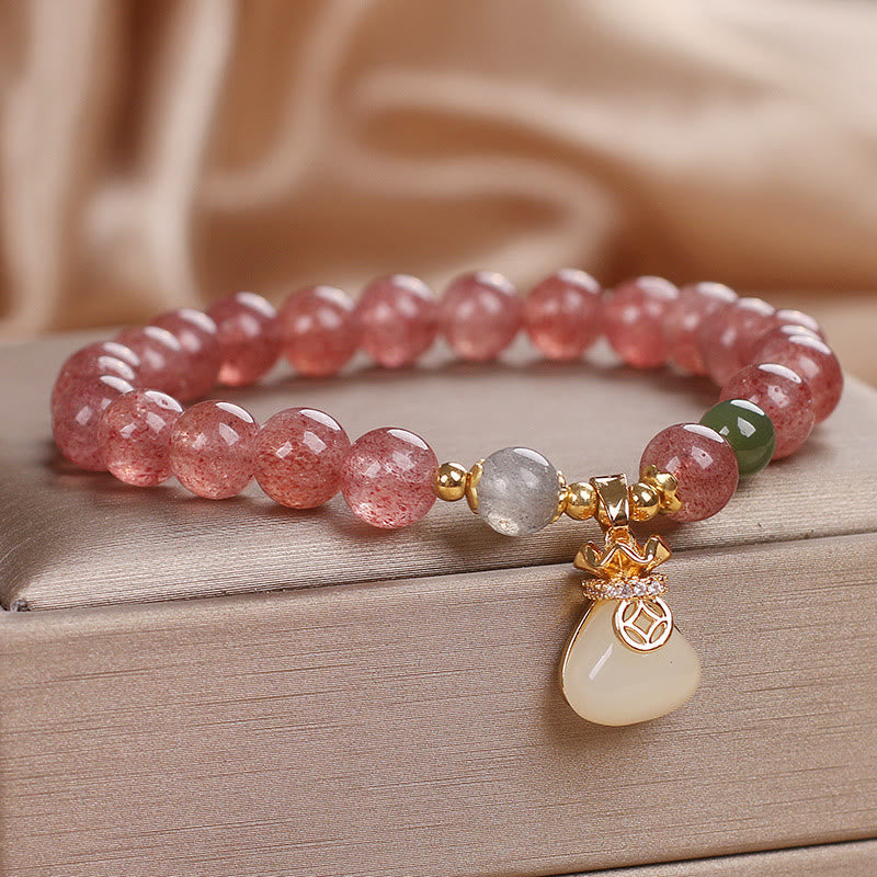 Bracelet porte-monnaie en quartz fraise de 8 mm pour femme