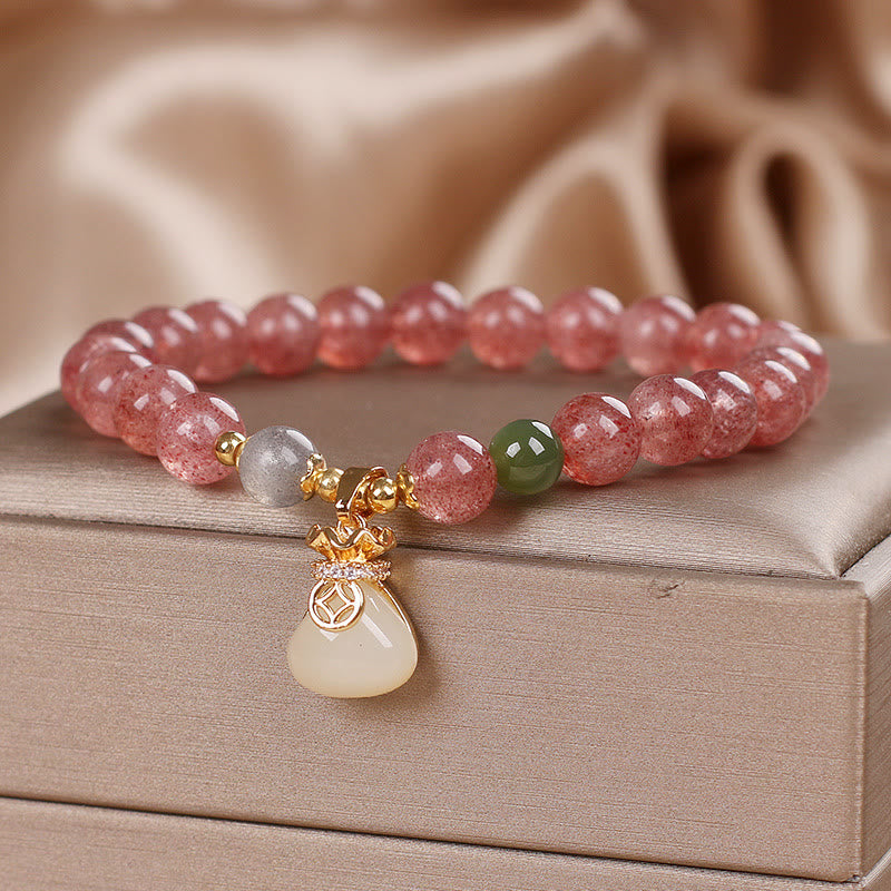 Bracelet porte-monnaie en quartz fraise de 8 mm pour femme