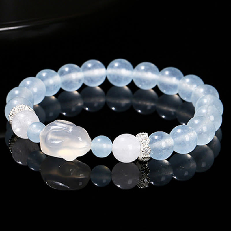 Bracelet de guérison émotionnelle en calcédoine bleue et agate blanche