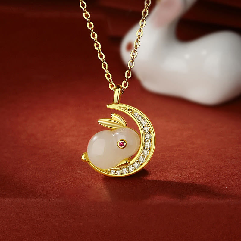 Collier croissant de lune en jade blanc Hetian