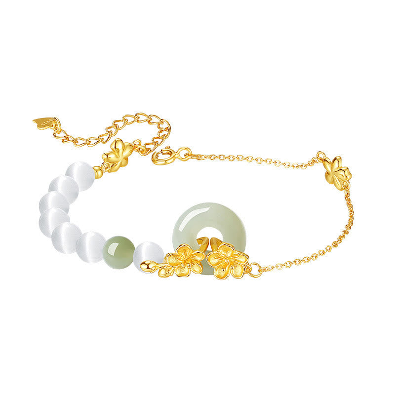 Bracelet porte-bonheur en jade Hetian et fleur de pêcher