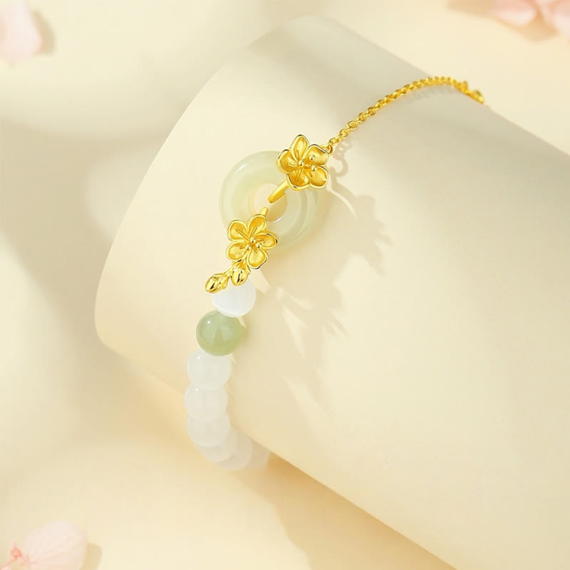 Bracelet porte-bonheur en jade Hetian et fleur de pêcher