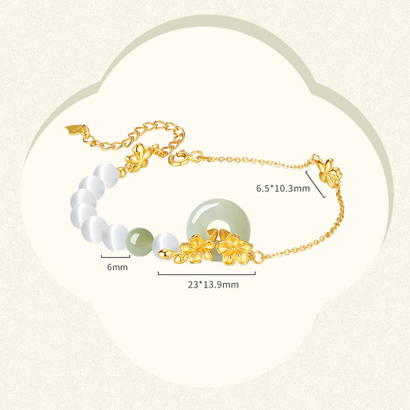 Bracelet porte-bonheur en jade Hetian et fleur de pêcher