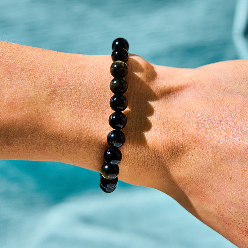 Gold Sheen Obsidian Lucky Cat Protection Bracelet