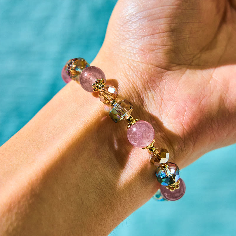 Bracelet spirituel de guérison d'amour en quartz fraise