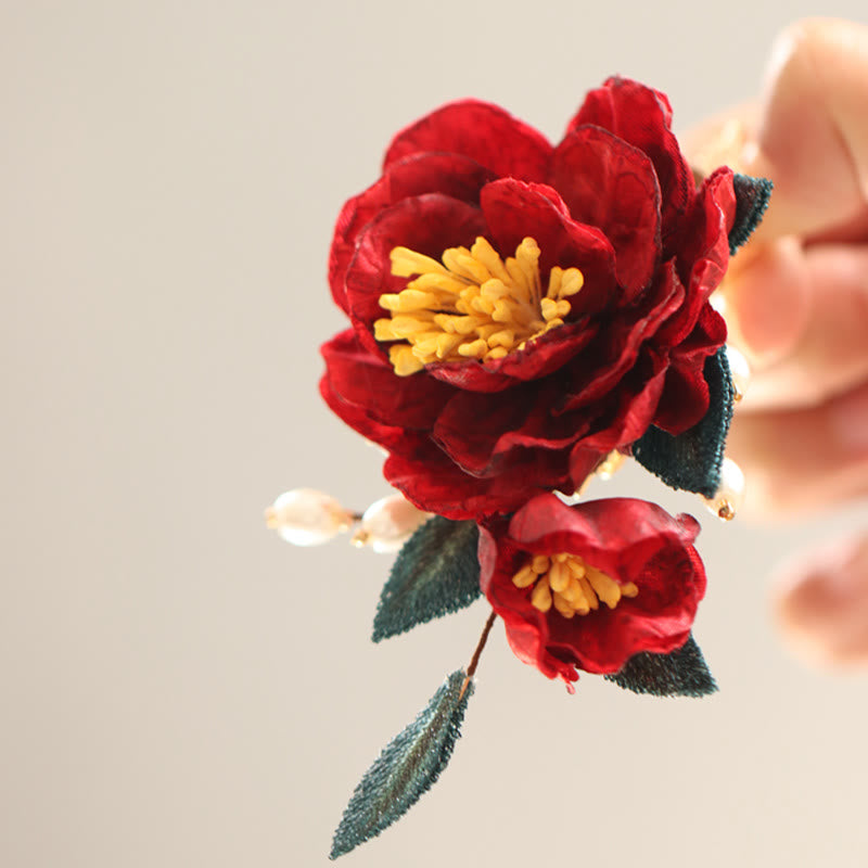Épingle à cheveux chinoise en forme de papillon camélia rouge pour la transformation et l'espoir