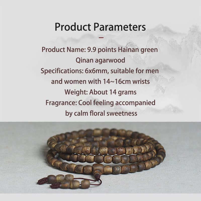Bracelet en bois d'agar Qinan vert Hainan 6 mm, 108 perles Mala