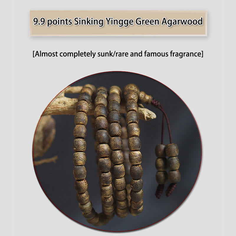 Bracelet en bois d'agar Qinan vert Hainan 6 mm, 108 perles Mala
