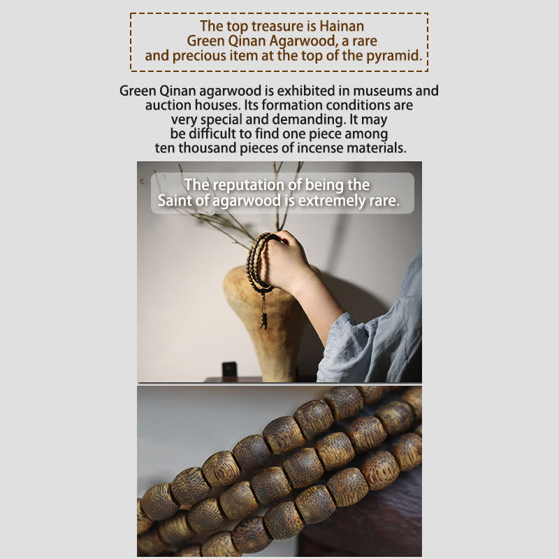 Bracelet en bois d'agar Qinan vert Hainan 6 mm, 108 perles Mala