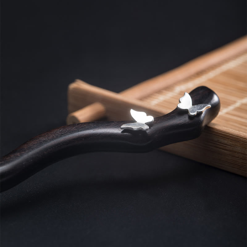 Épingle à cheveux papillon en ébène et argent 925 | Style chinois relaxant
