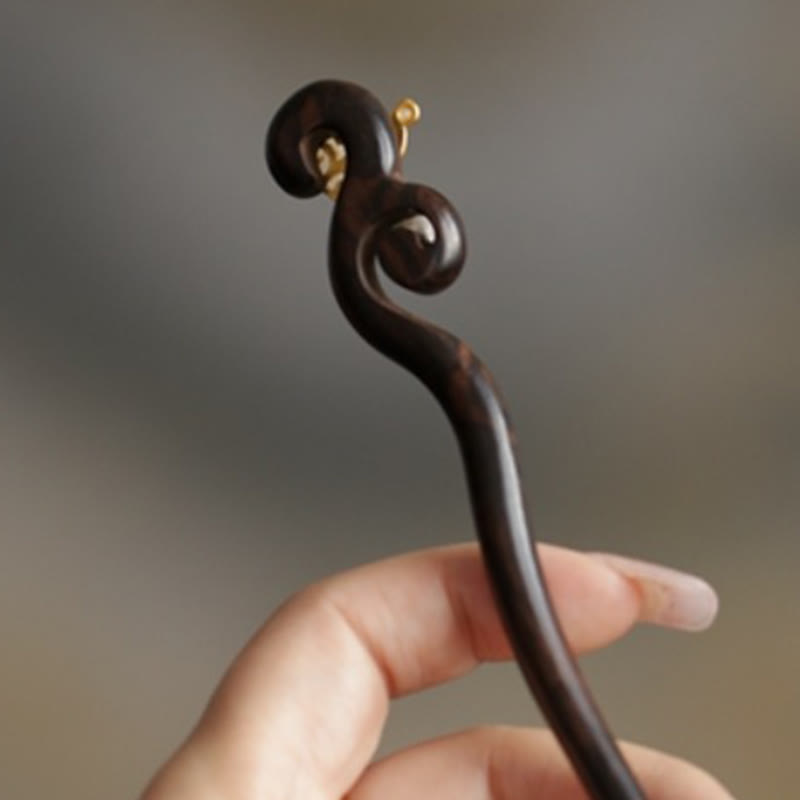 Épingle à cheveux lapin en bois de santal | Épingle à cheveux chinoise nuage de bon augure