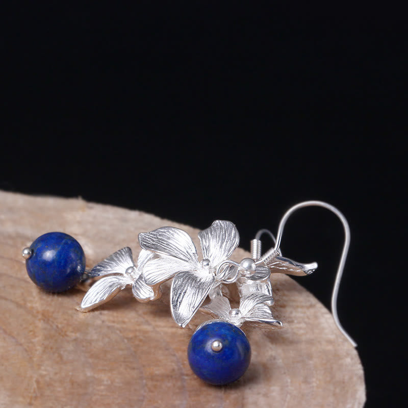Boucles d'oreilles pendantes en argent sterling avec fleur de lazurite