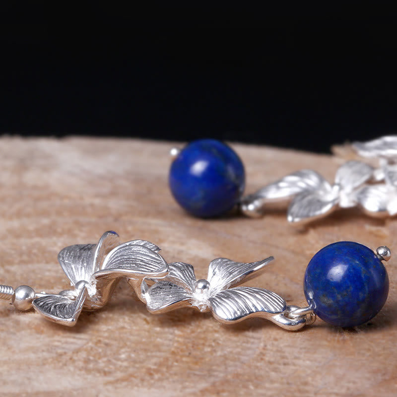Boucles d'oreilles pendantes en argent sterling avec fleur de lazurite