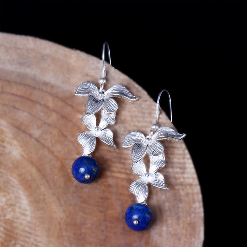 Boucles d'oreilles pendantes en argent sterling avec fleur de lazurite
