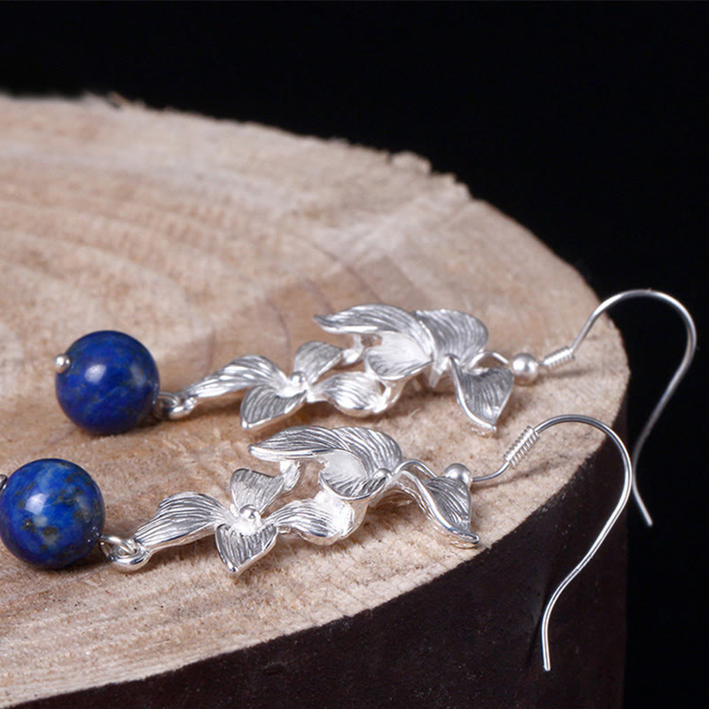 Boucles d'oreilles pendantes en argent sterling avec fleur de lazurite