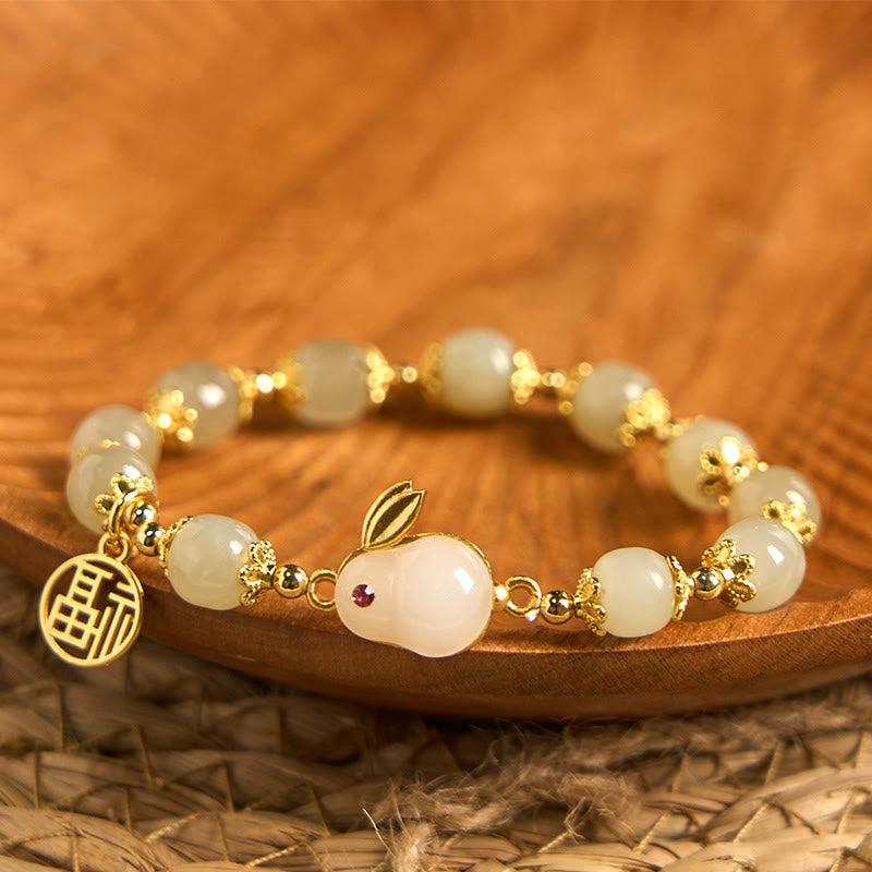 Bracelet d'abondance en jade Hetian de 8 mm avec personnage Fu