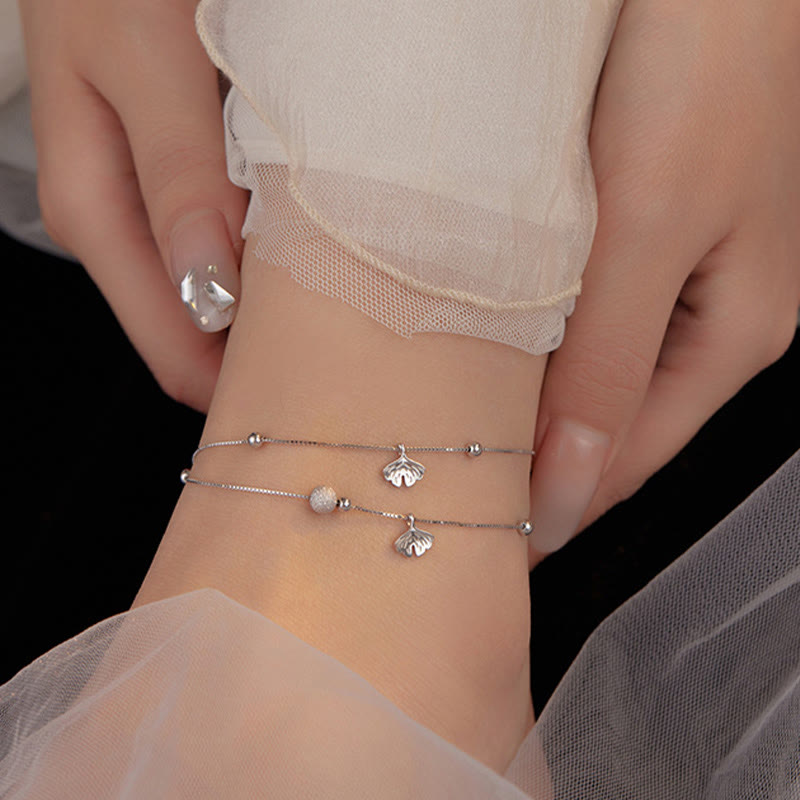 Bracelet de cheville de protection en argent sterling 925 avec motif ginkgo