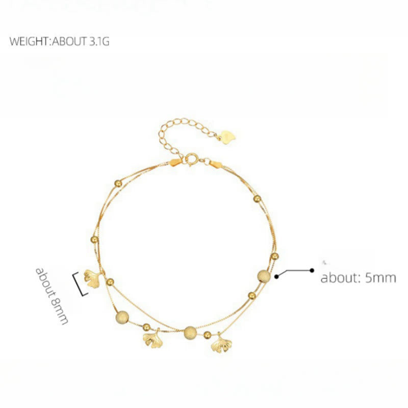 Bracelet de cheville de protection en argent sterling 925 avec motif ginkgo