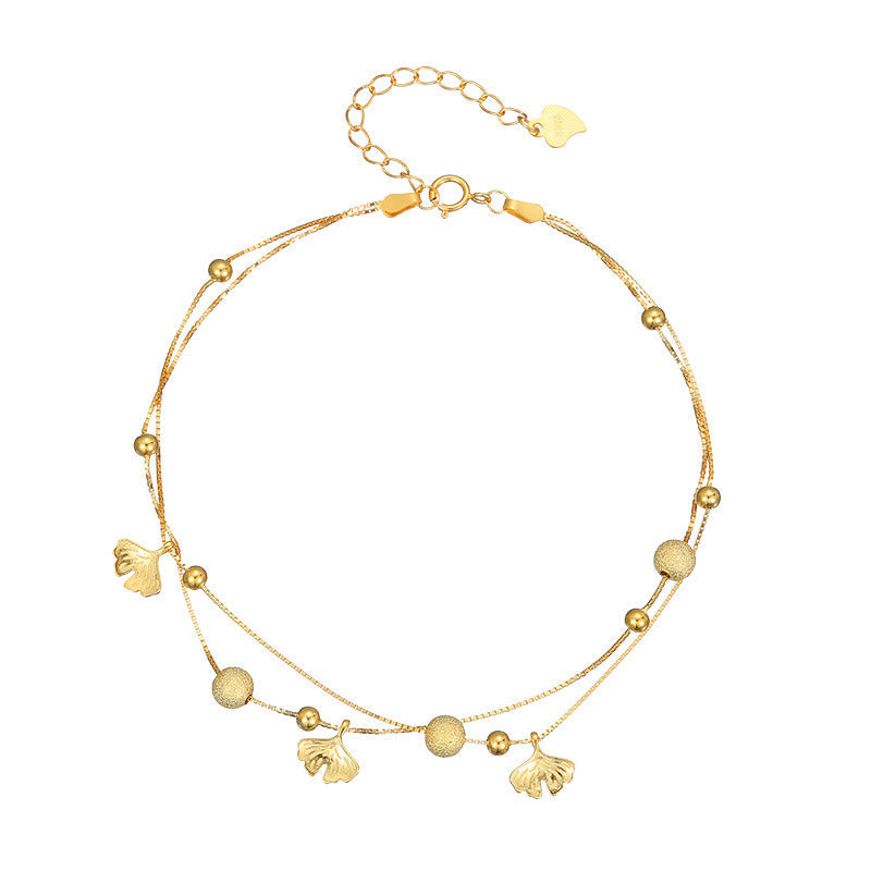 Bracelet de cheville de protection en argent sterling 925 avec motif ginkgo